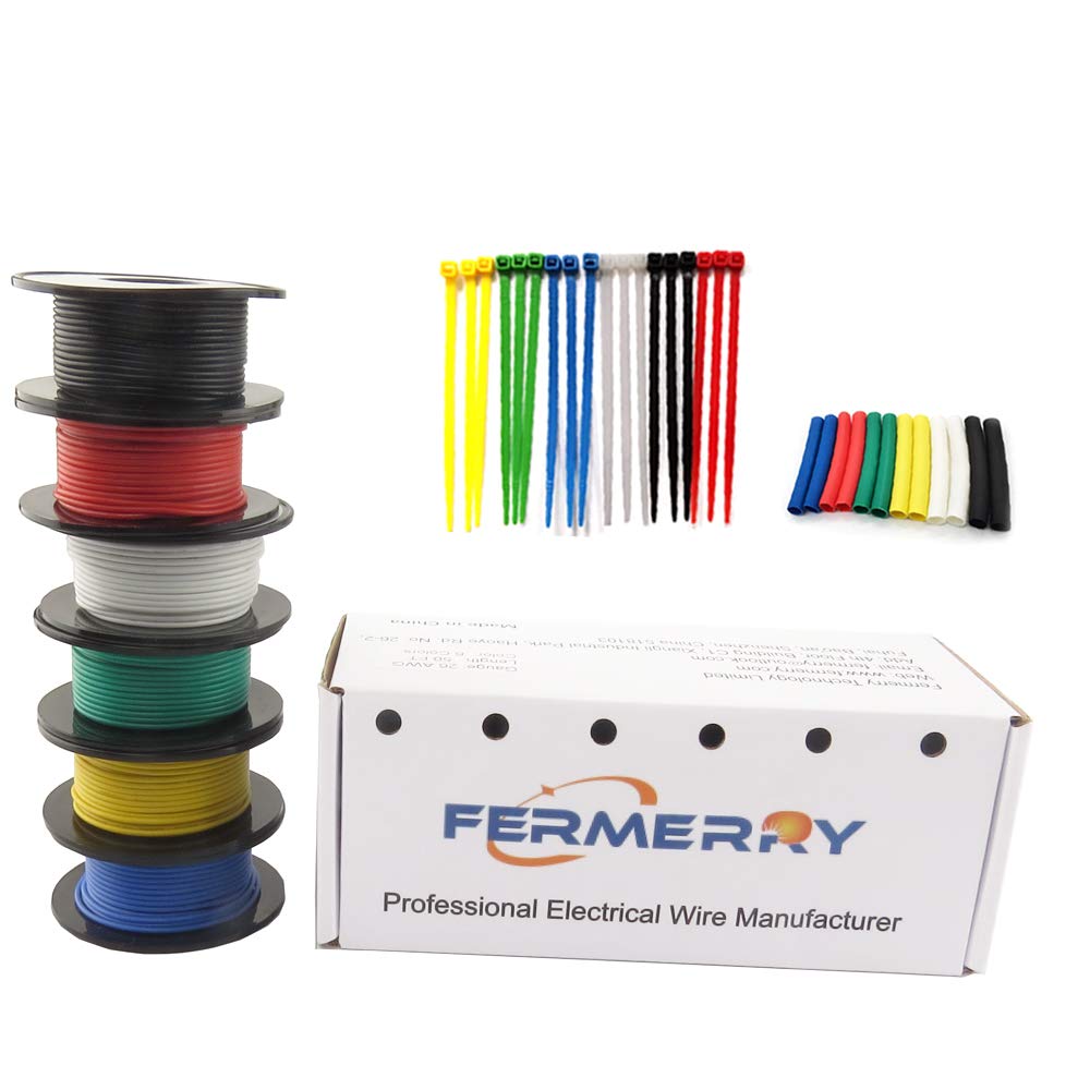 Fermerry 30 AWG Stranded Wire Spool 25ft Each 6 Colors Flexible 30 Gauge Silicone Hook up Wire Kit Electrical Tinned Copper Wire