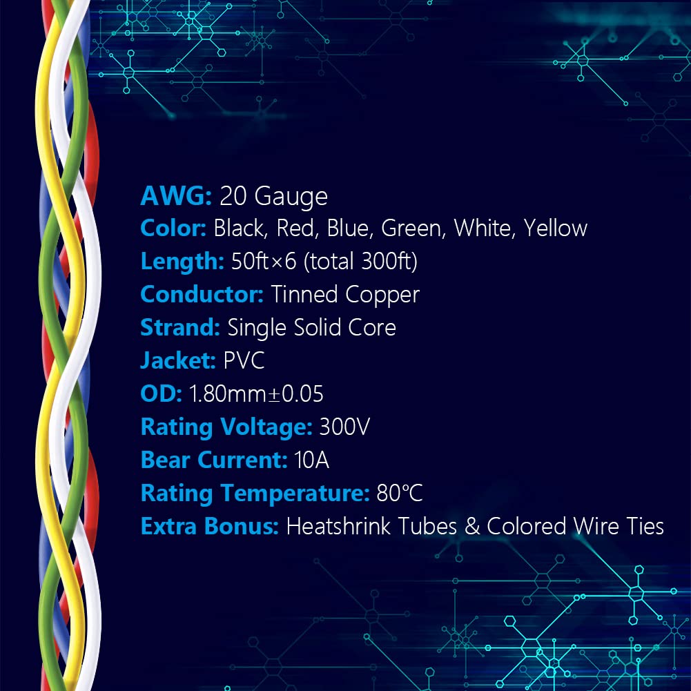 Fermerry 30 AWG Stranded Wire Spool 25ft Each 6 Colors Flexible 30 Gauge Silicone Hook up Wire Kit Electrical Tinned Copper Wire