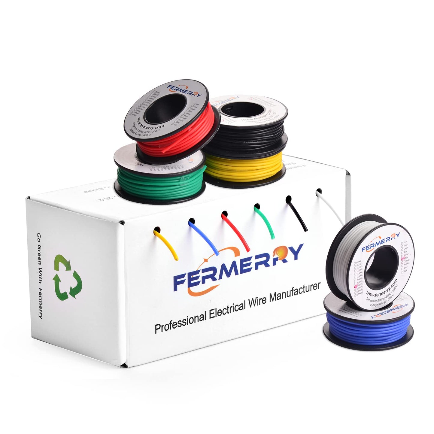 Fermerry 30 AWG Stranded Wire Spool 25ft Each 6 Colors Flexible 30 Gauge Silicone Hook up Wire Kit Electrical Tinned Copper Wire