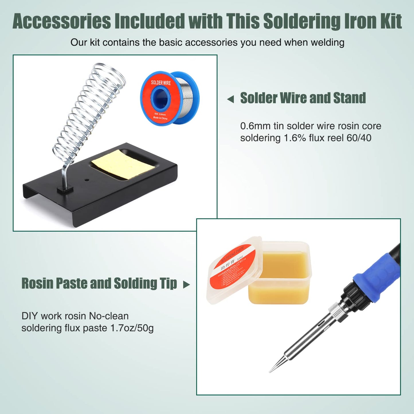 Soldering Iron Kit, 80W 110V LCD Digital Solder Iron Pen with Ceramic Heater, Portable Welding Tools with 5pcs Tips, Stand, Solders Wire, Sponge, Paste, for Metal,Electric Repairs, DIY