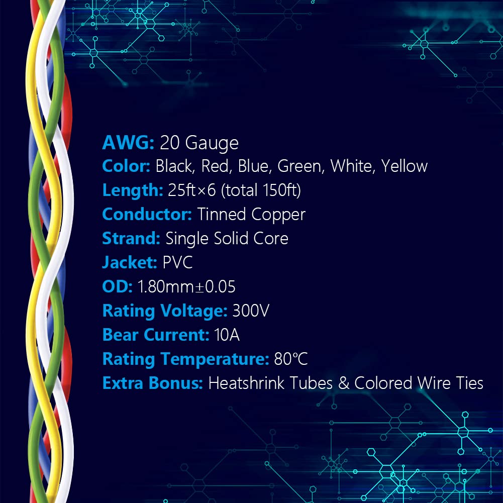 Fermerry 30 AWG Stranded Wire Spool 25ft Each 6 Colors Flexible 30 Gauge Silicone Hook up Wire Kit Electrical Tinned Copper Wire