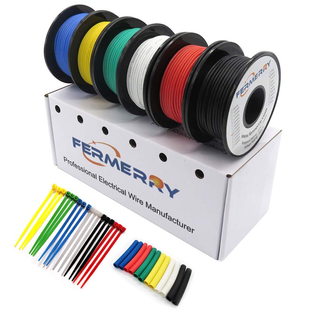 Fermerry 30 AWG Stranded Wire Spool 25ft Each 6 Colors Flexible 30 Gauge Silicone Hook up Wire Kit Electrical Tinned Copper Wire
