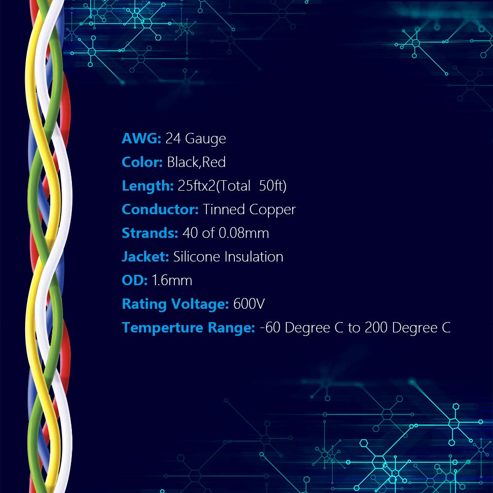 Fermerry 30 AWG Stranded Wire Spool 25ft Each 6 Colors Flexible 30 Gauge Silicone Hook up Wire Kit Electrical Tinned Copper Wire