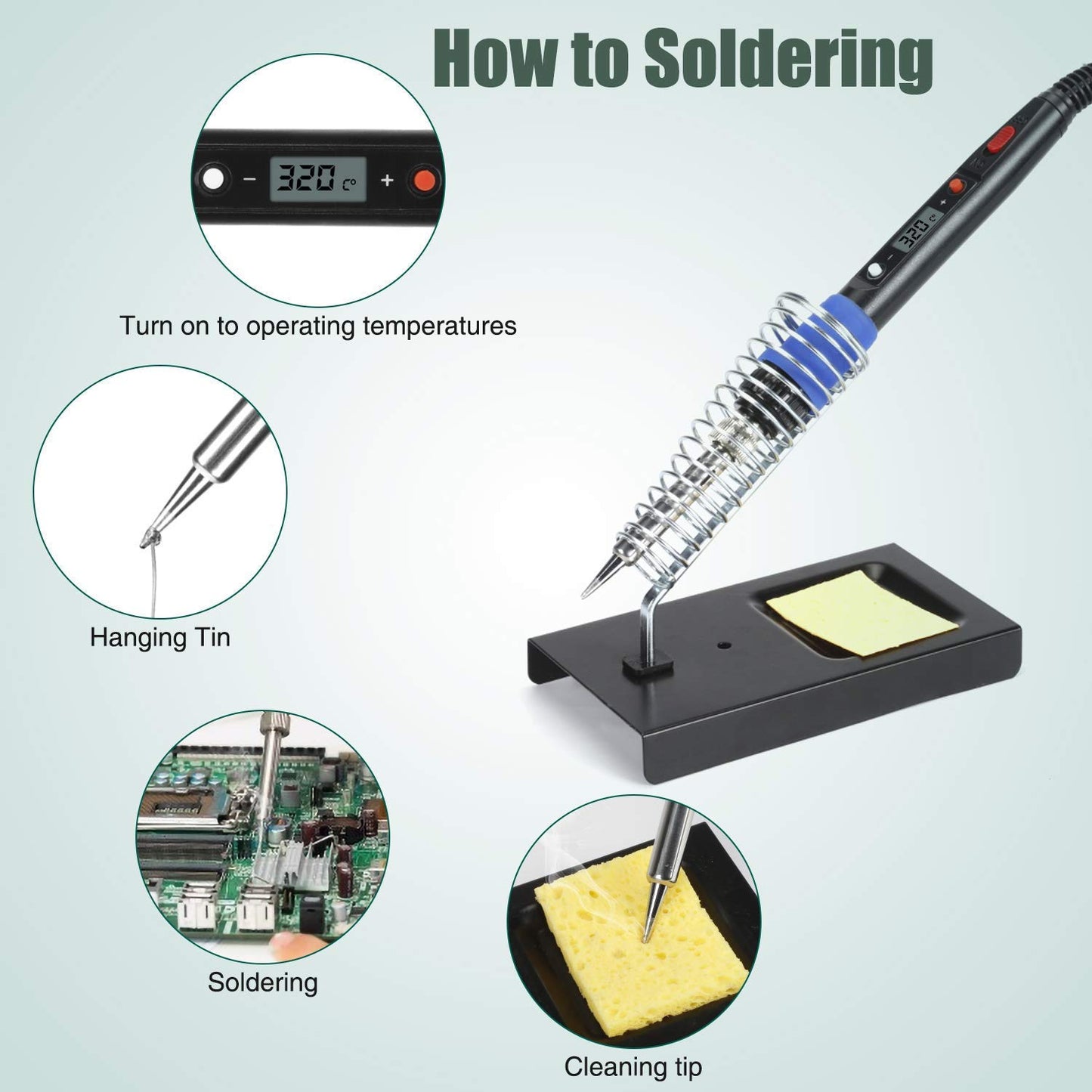Soldering Iron Kit, 80W 110V LCD Digital Solder Iron Pen with Ceramic Heater, Portable Welding Tools with 5pcs Tips, Stand, Solders Wire, Sponge, Paste, for Metal,Electric Repairs, DIY