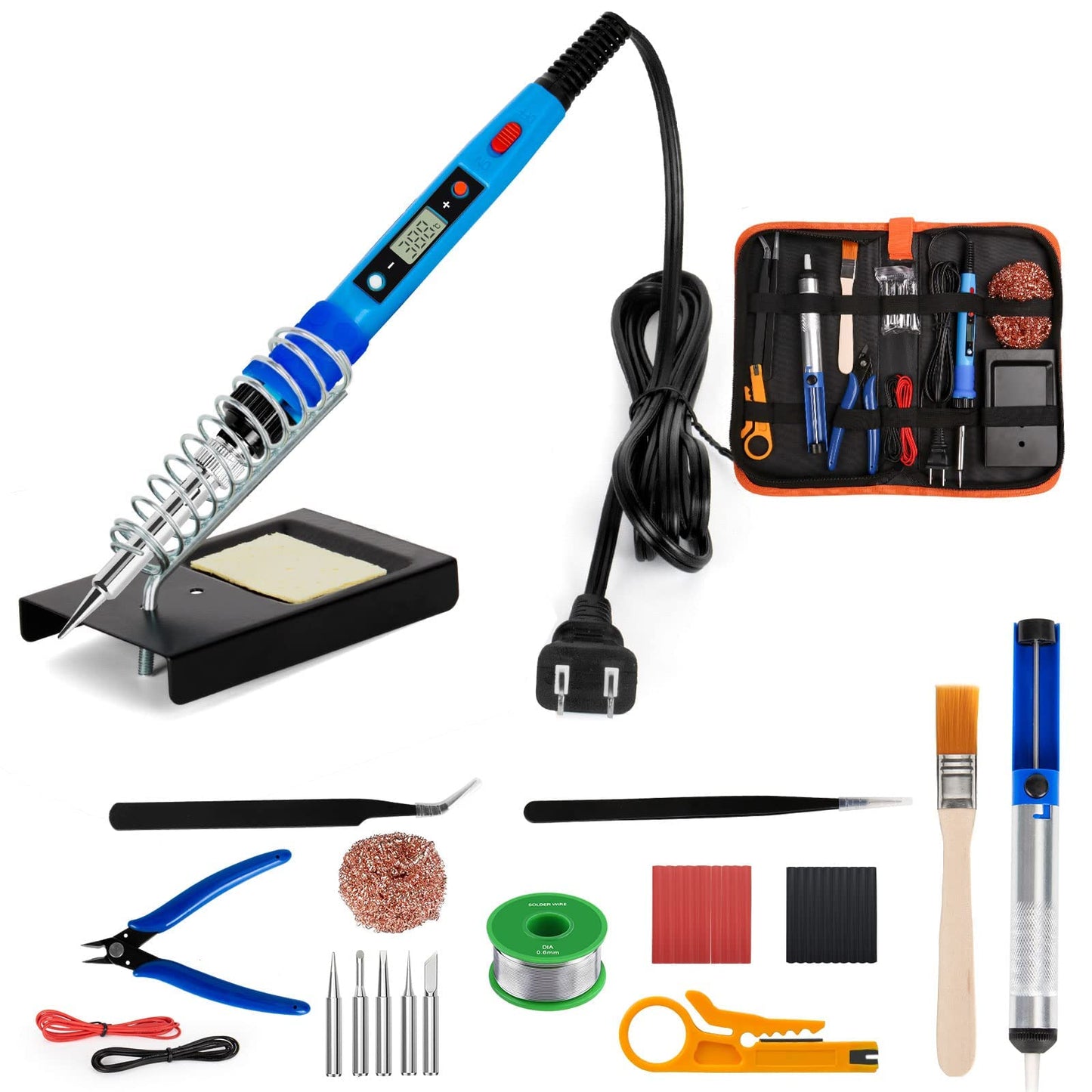 Soldering Iron Kit, 80W 110V LCD Digital Solder Iron Pen with Ceramic Heater, Portable Welding Tools with 5pcs Tips, Stand, Solders Wire, Sponge, Paste, for Metal,Electric Repairs, DIY