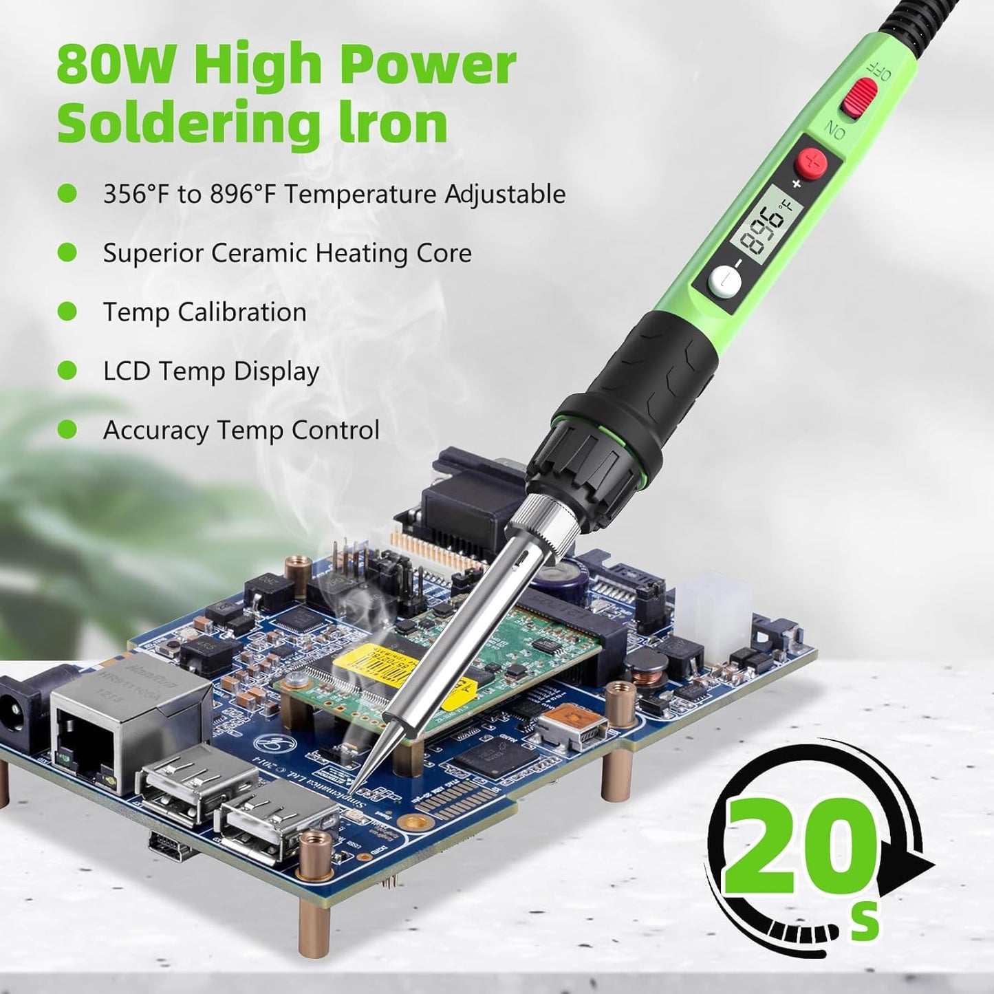 Soldering Iron Kit, 80W 110V LCD Digital Solder Iron Pen with Ceramic Heater, Portable Welding Tools with 5pcs Tips, Stand, Solders Wire, Sponge, Paste, for Metal,Electric Repairs, DIY