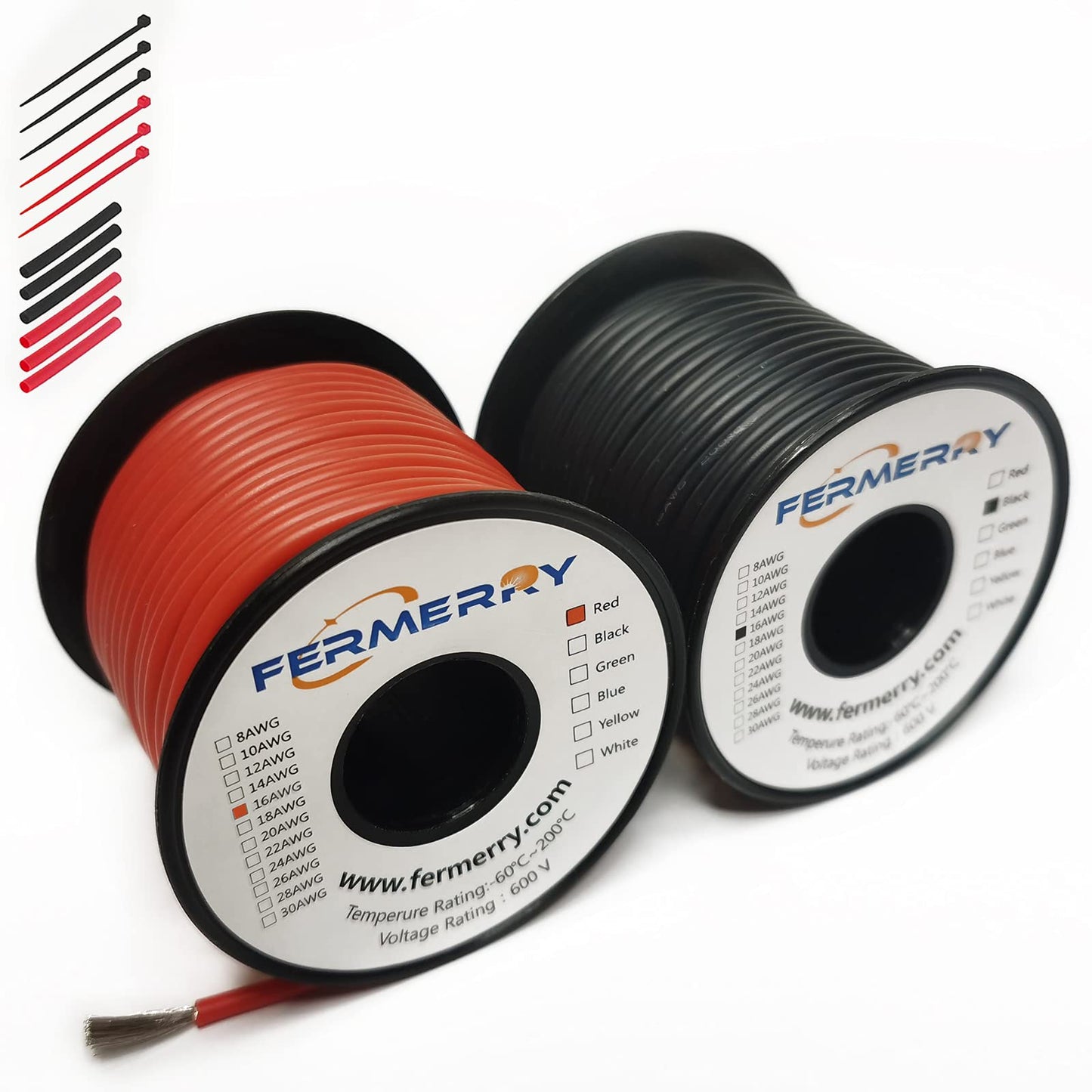 Fermerry 30 AWG Stranded Wire Spool 25ft Each 6 Colors Flexible 30 Gauge Silicone Hook up Wire Kit Electrical Tinned Copper Wire