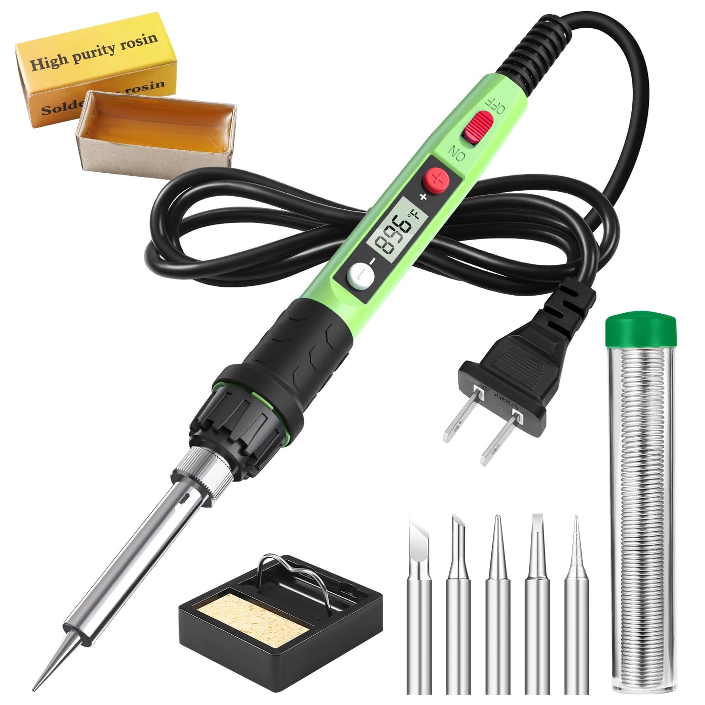 Soldering Iron Kit, 80W 110V LCD Digital Solder Iron Pen with Ceramic Heater, Portable Welding Tools with 5pcs Tips, Stand, Solders Wire, Sponge, Paste, for Metal,Electric Repairs, DIY